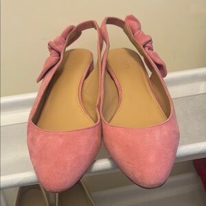J. Crew Pink Suede Slingback Flats with Bow Detail